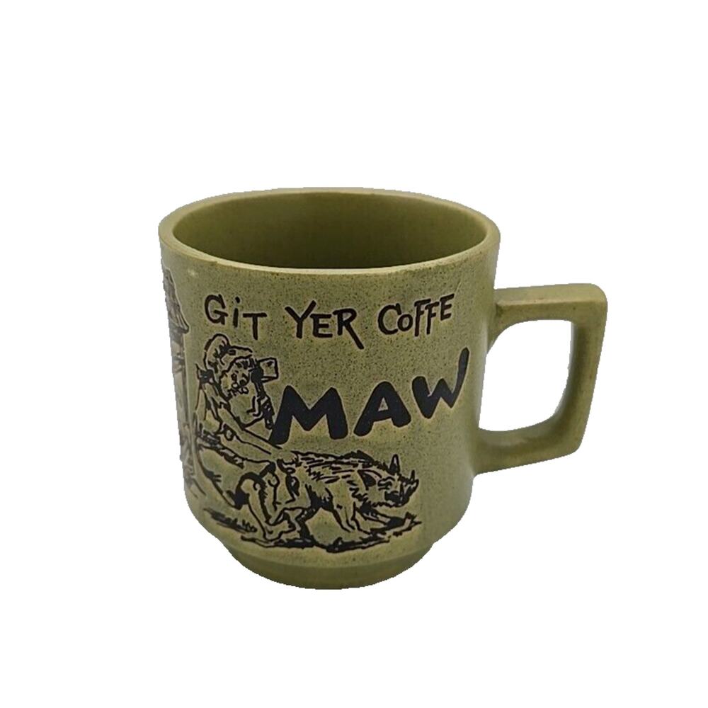 Vintage Stoneware Git Yer Coffe Maw Made in Japan Speckled Novelty Coffee Mug